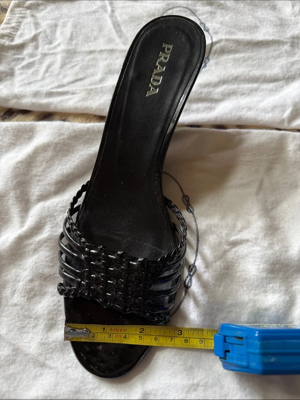 Prada Vernice Glamour Nero Wedge Sandal